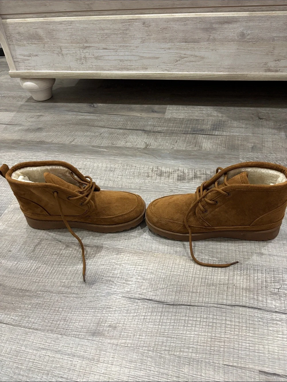 White Mountain Mens Brown Suede Lace-Up Faux Fur Lined Boots